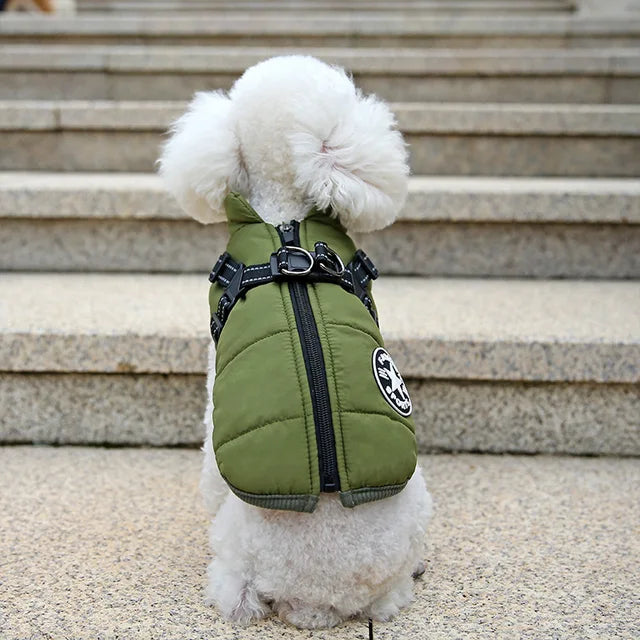 Wind and Waterproof Dog Jacket with Integrated Harness
