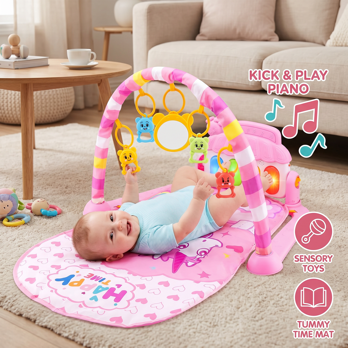 Baby Music Play Gym with Piano - Interactive Sensory Activity Mat (0-24 Months)