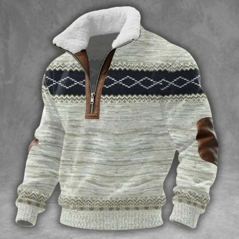 Knitted Half-Zip Sweater with Fleece Collar