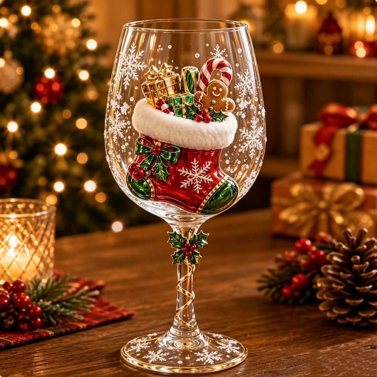 3D Christmas Wine Glasses – Festive Sipping with Yuletide Charm