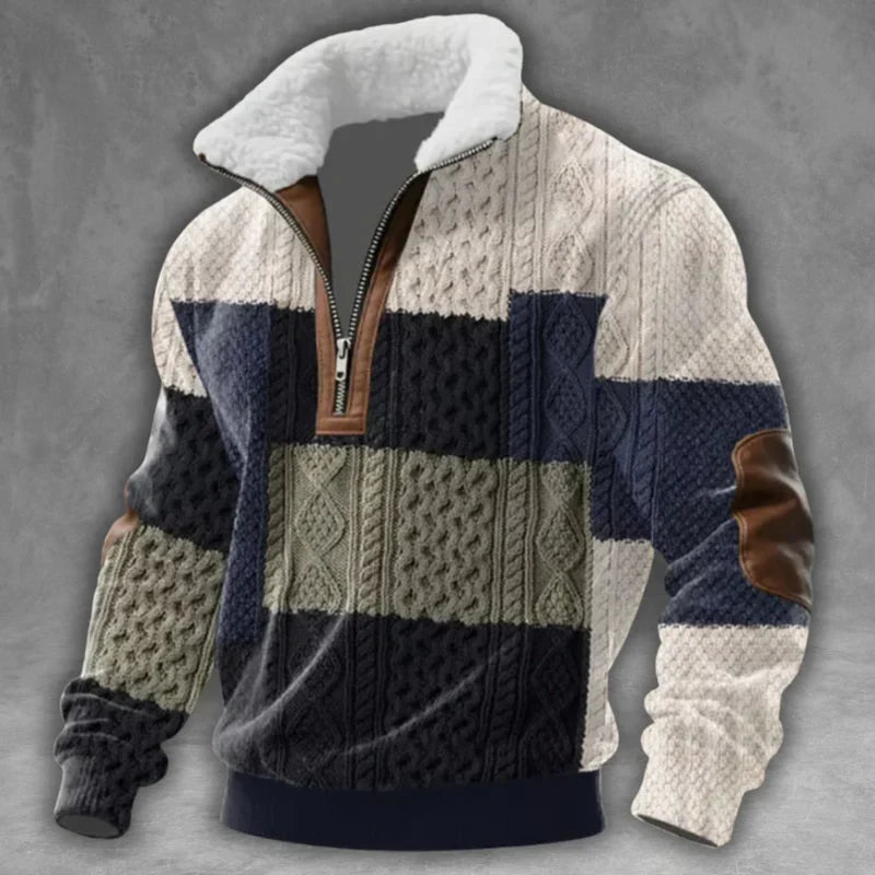 Knitted Half-Zip Sweater with Fleece Collar
