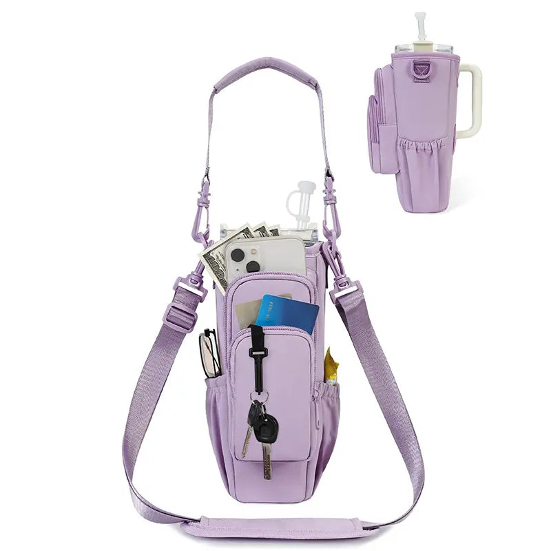 Water Bottle Bag Crossbody, Insulated Water Bottle Purse Crossbody Water Bottle Holder with Strap
