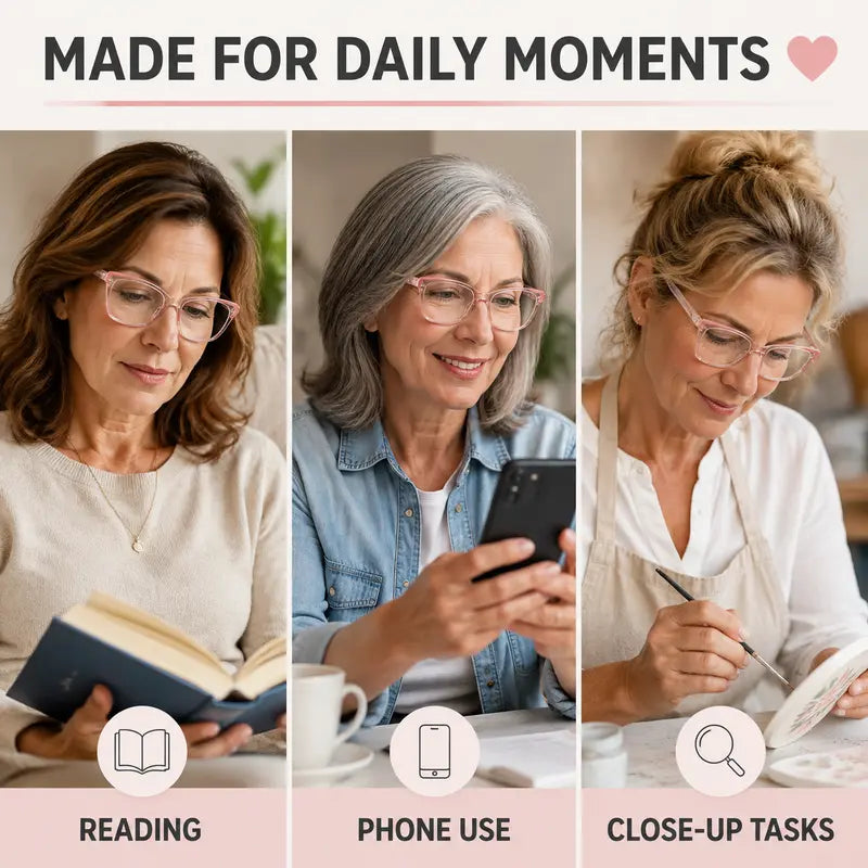 Progressive Photochromic Readers for Women, Pink Square Multifocal Reading Glasses