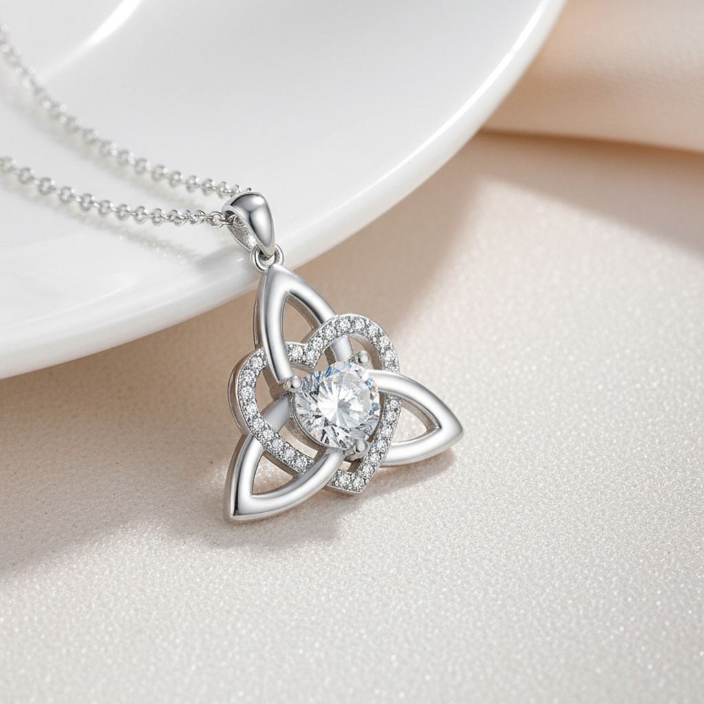 Birthstone Celtic Trinity Knot Heart Necklace Heart Shape Celtic Trinity Knot Birthstone Pendant