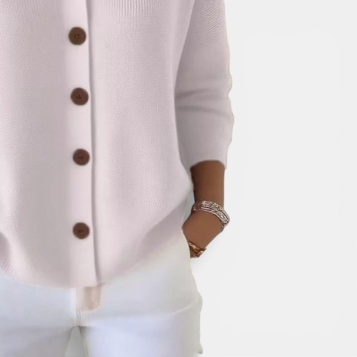 Knit Blouse with Polo Collar and Button Placket