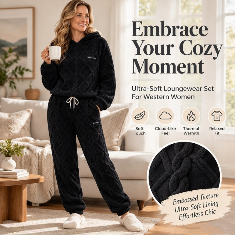 Cozy Everyday Comfort Women's Plush Textured Hoodie & Pants 2-Piece Set