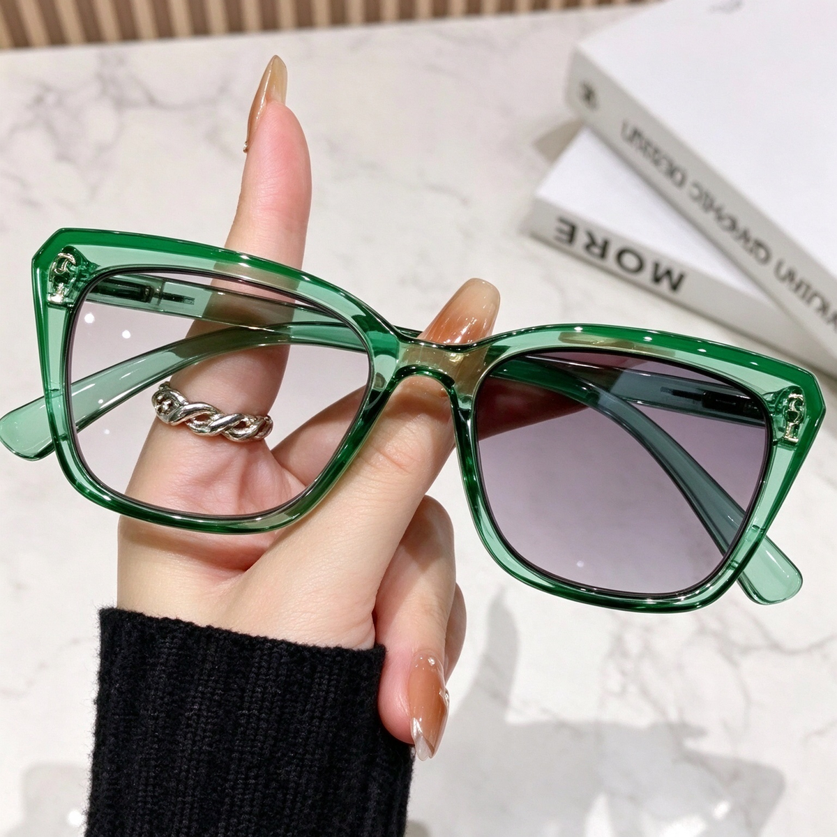 Progressive Photochromic Readers for Women, Pink Square Multifocal Reading Glasses