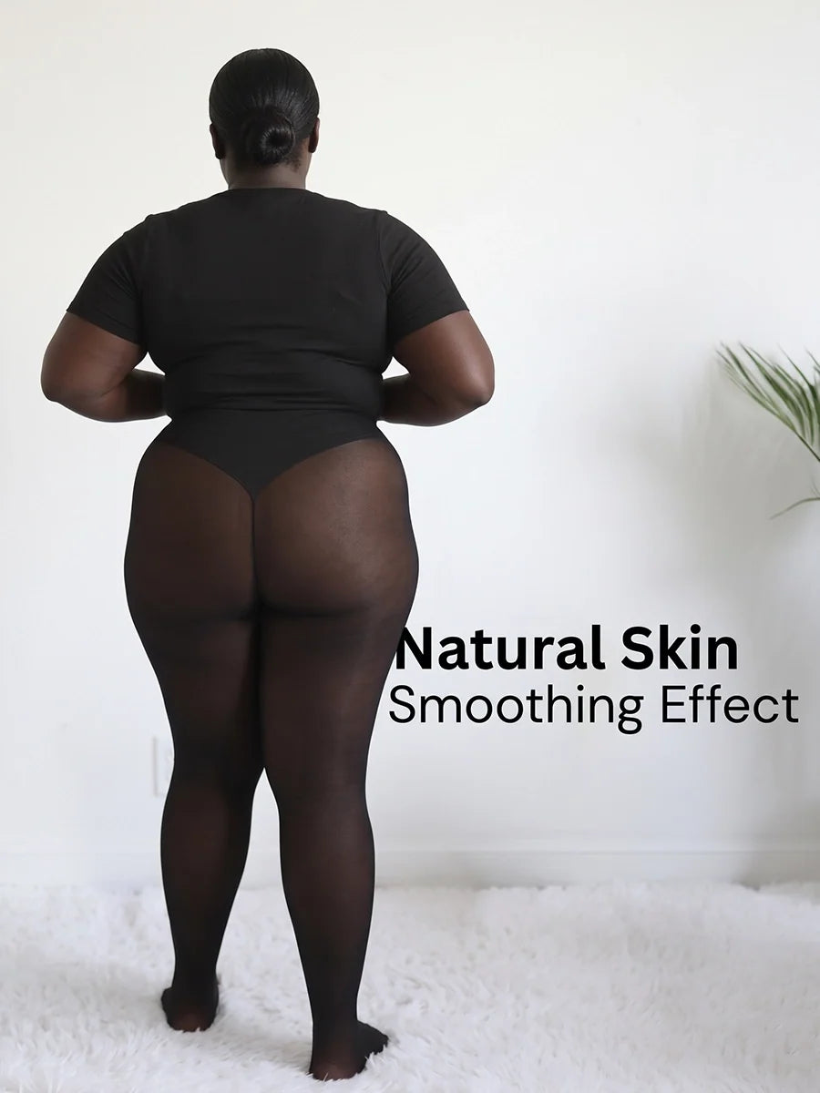 High-Waist Fleece-Lined Faux-Sheer Tights for Winter Outfits