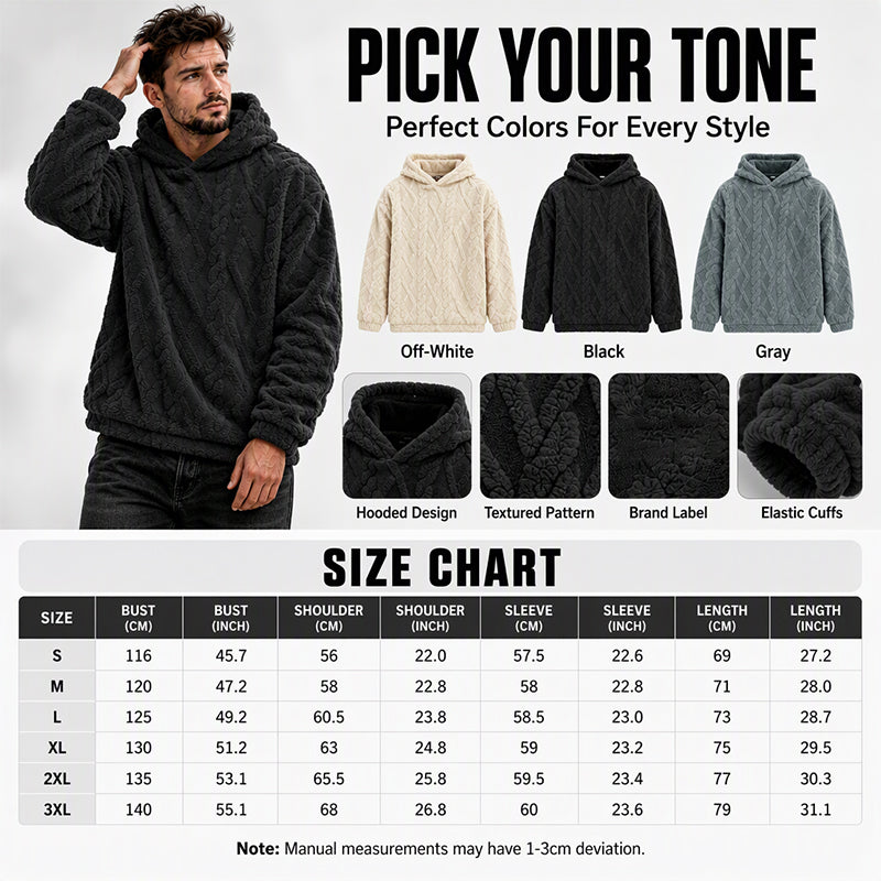 Men's Winter Fleece Lined Hoodie Jacquard Pattern Long Sleeve Pullover Sweatshirt for Casual Outdoor Wear