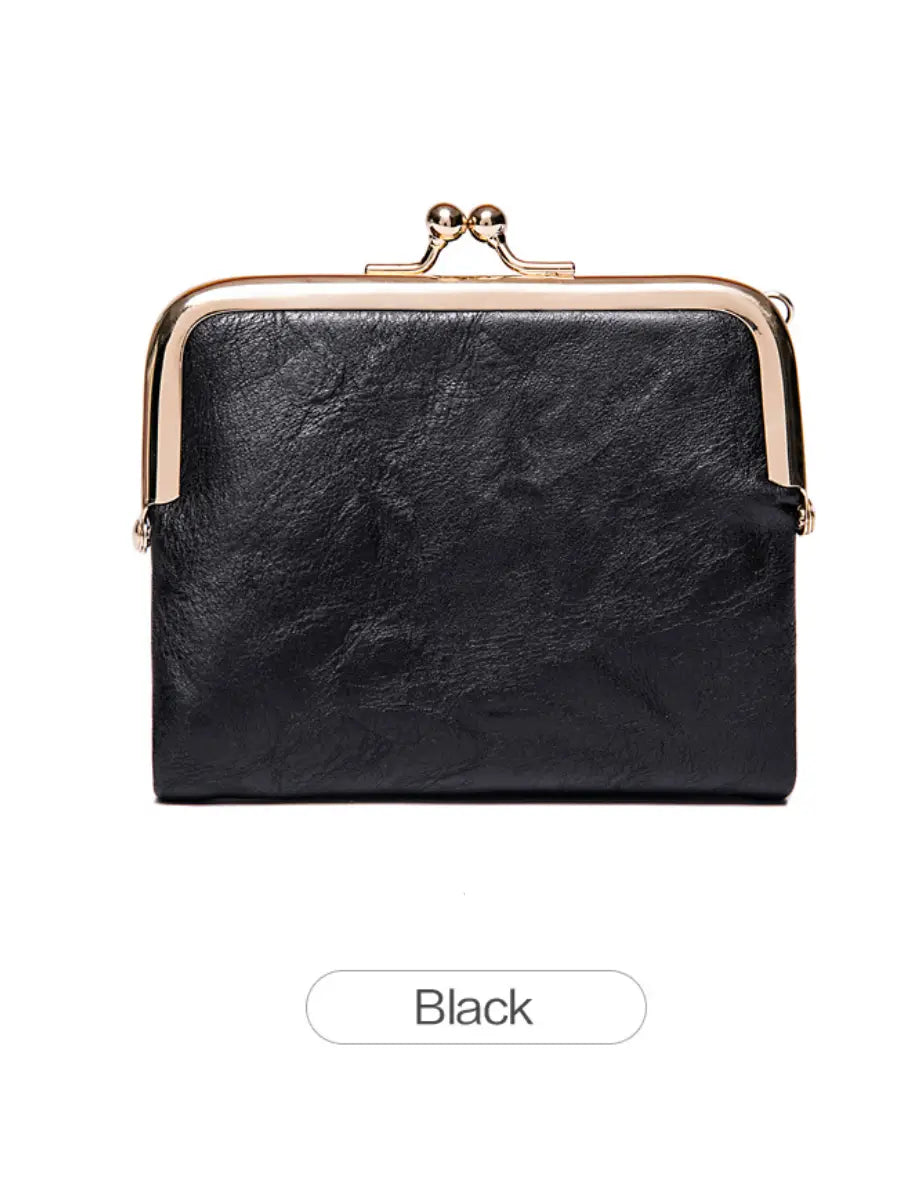 Compact Vintage-Style Bifold Wallet with Kiss-Lock Coin Pocket