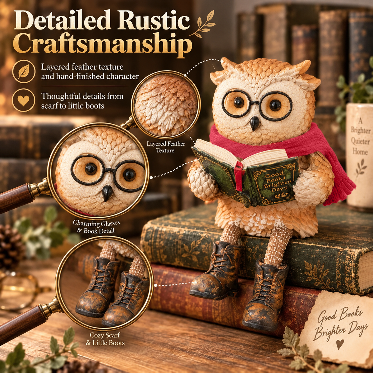 Cute Ornamental Figure of a Reading Owl