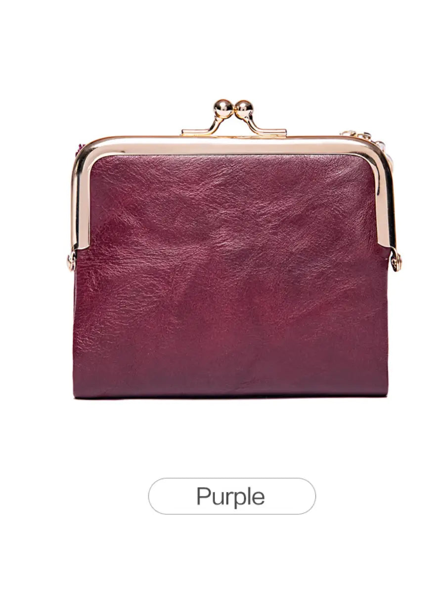 Compact Vintage-Style Bifold Wallet with Kiss-Lock Coin Pocket