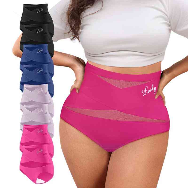 Plus-Size High-Waist Tummy Control Panty with Cross Pattern