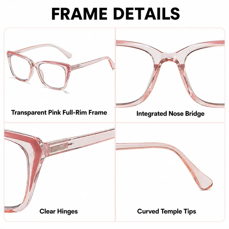 Progressive Photochromic Readers for Women, Pink Square Multifocal Reading Glasses