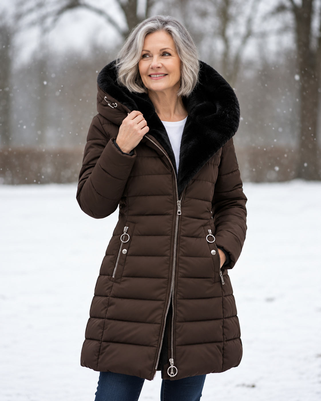 Warm Quilted Winter Coat with Hood