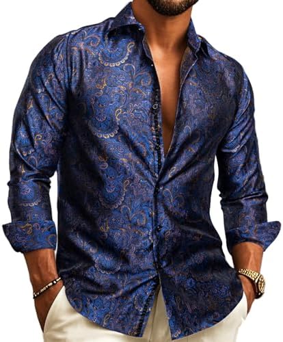 Men's Paisley Jacquard Shirt – Refined Long-Sleeve Style for Weddings and Evening Wear