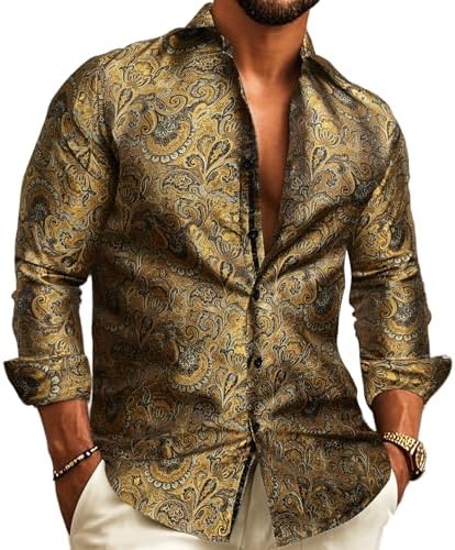 Men's Paisley Jacquard Shirt – Refined Long-Sleeve Style for Weddings and Evening Wear