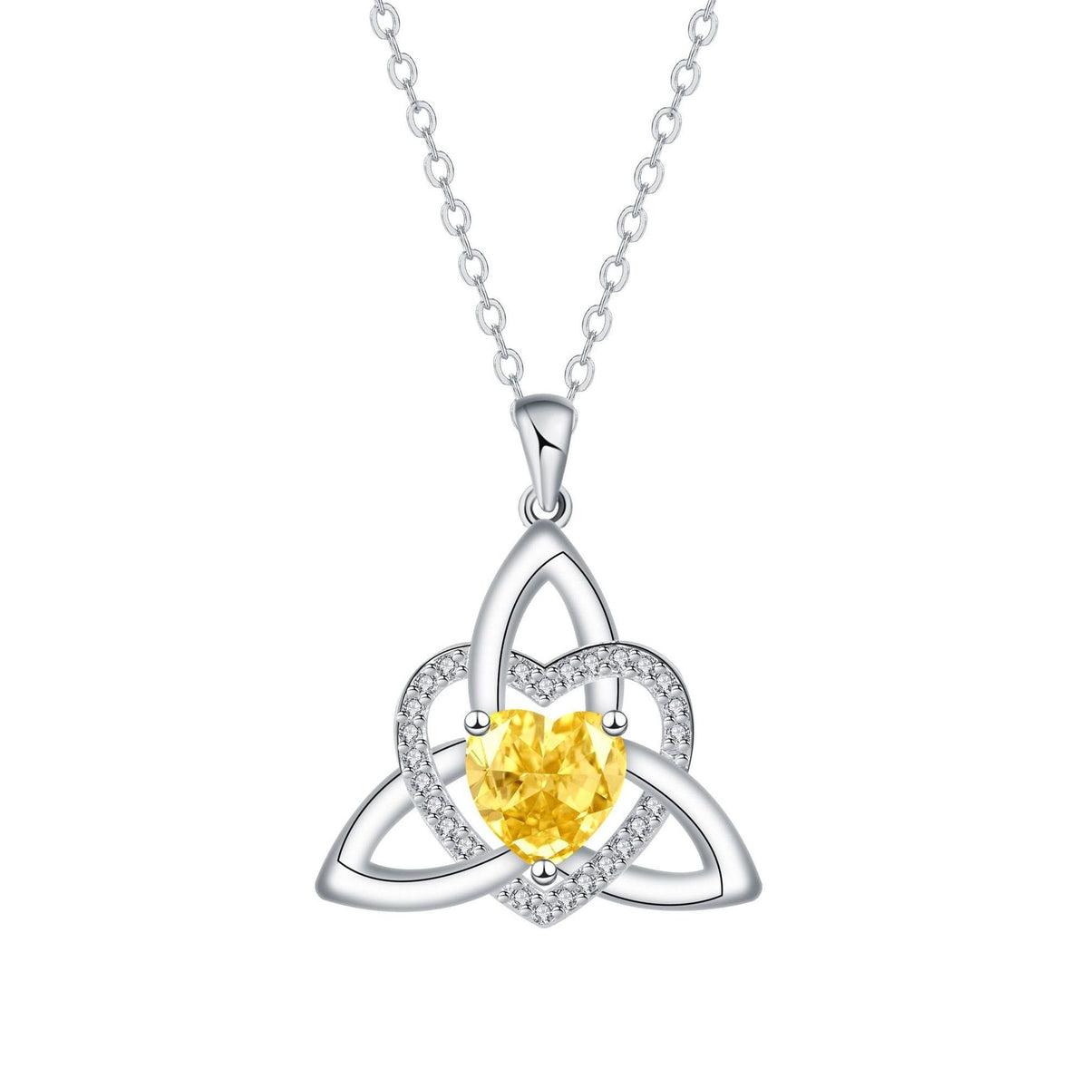 Birthstone Celtic Trinity Knot Heart Necklace Heart Shape Celtic Trinity Knot Birthstone Pendant