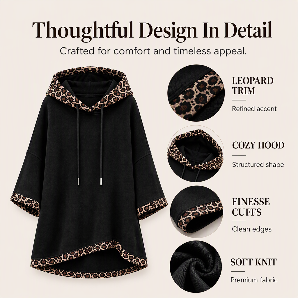 Leopard Detail, Easy Style | Women's Loose-Fit Drawstring Hoodie