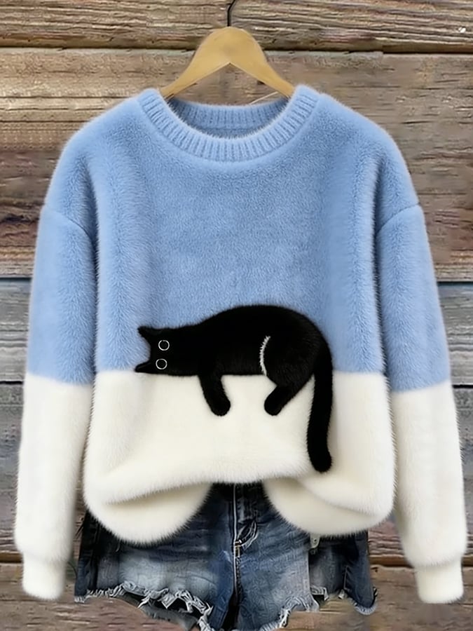 Elegant Cat Print Jumper