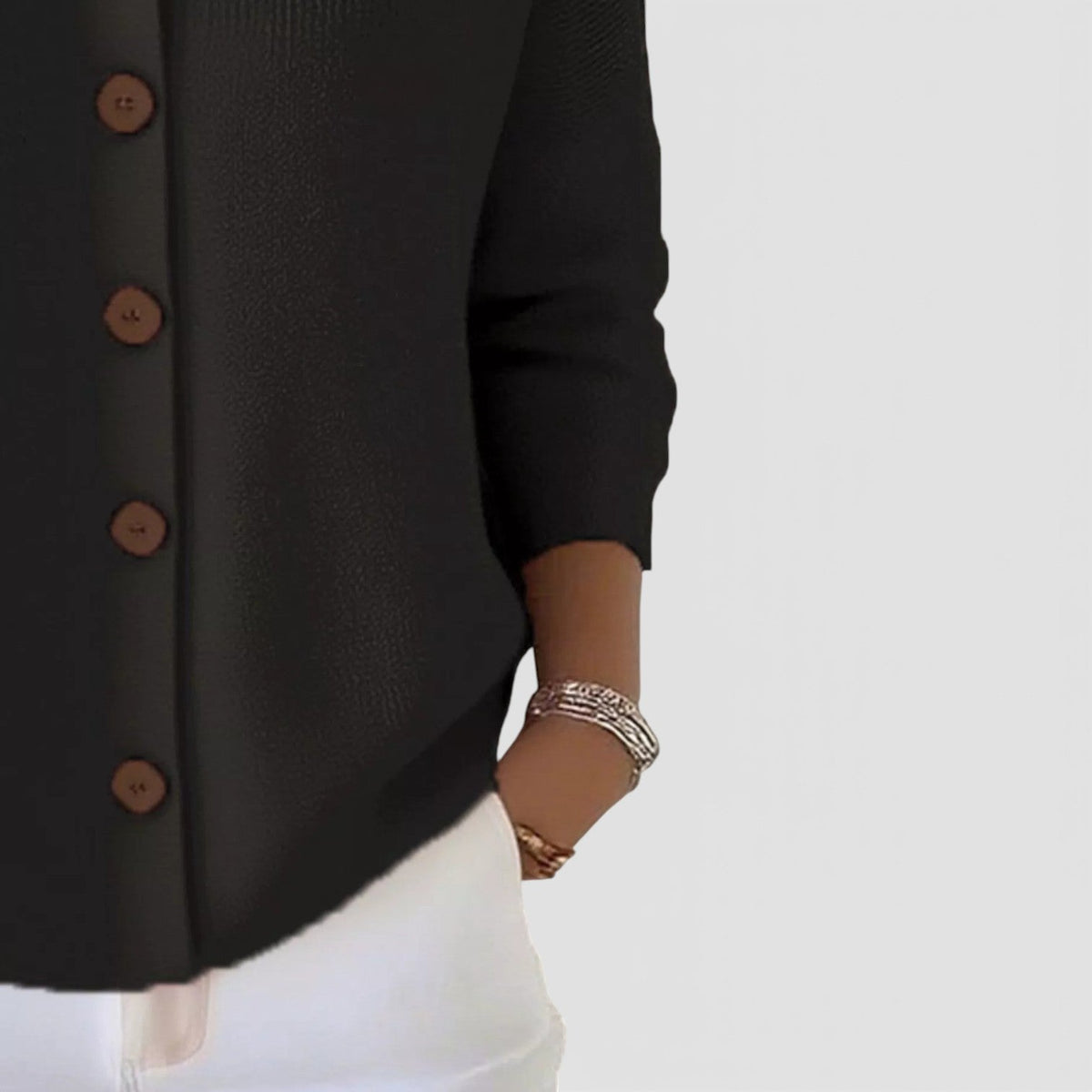 Knit Blouse with Polo Collar and Button Placket