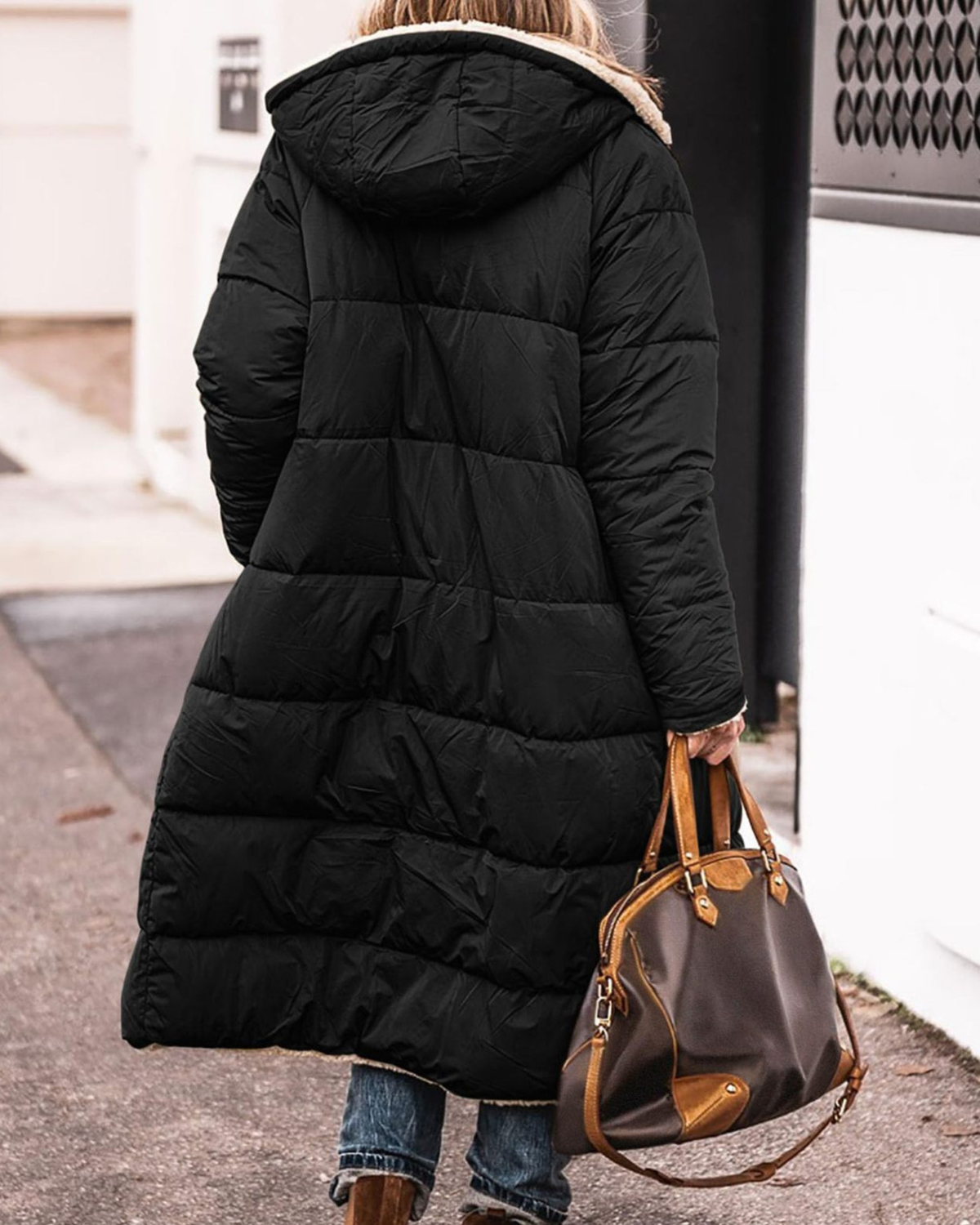 Long Reversible Sherpa Hooded Coat