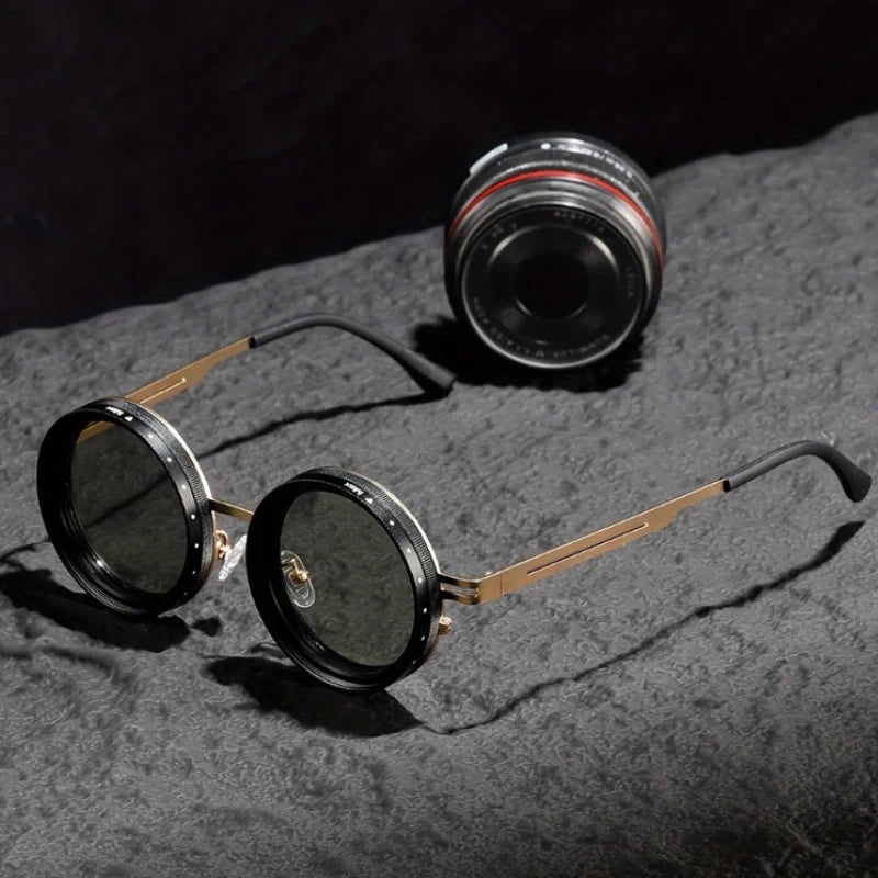 Sunglasses with Adjustable ND Filter Lenses and Round Frame