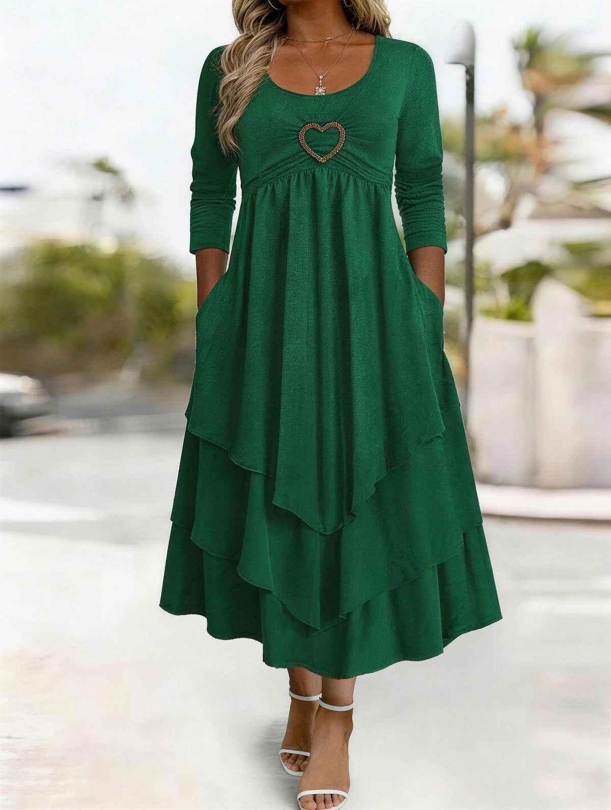 Waist-Cinching Dress With Heart Decoration