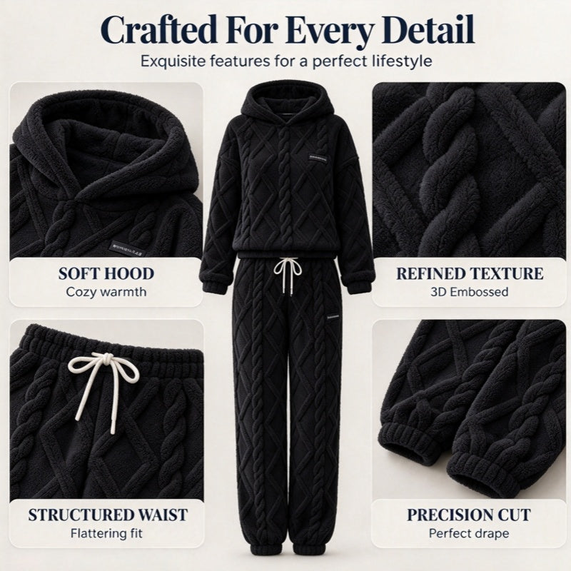Cozy Everyday Comfort Women's Plush Textured Hoodie & Pants 2-Piece Set