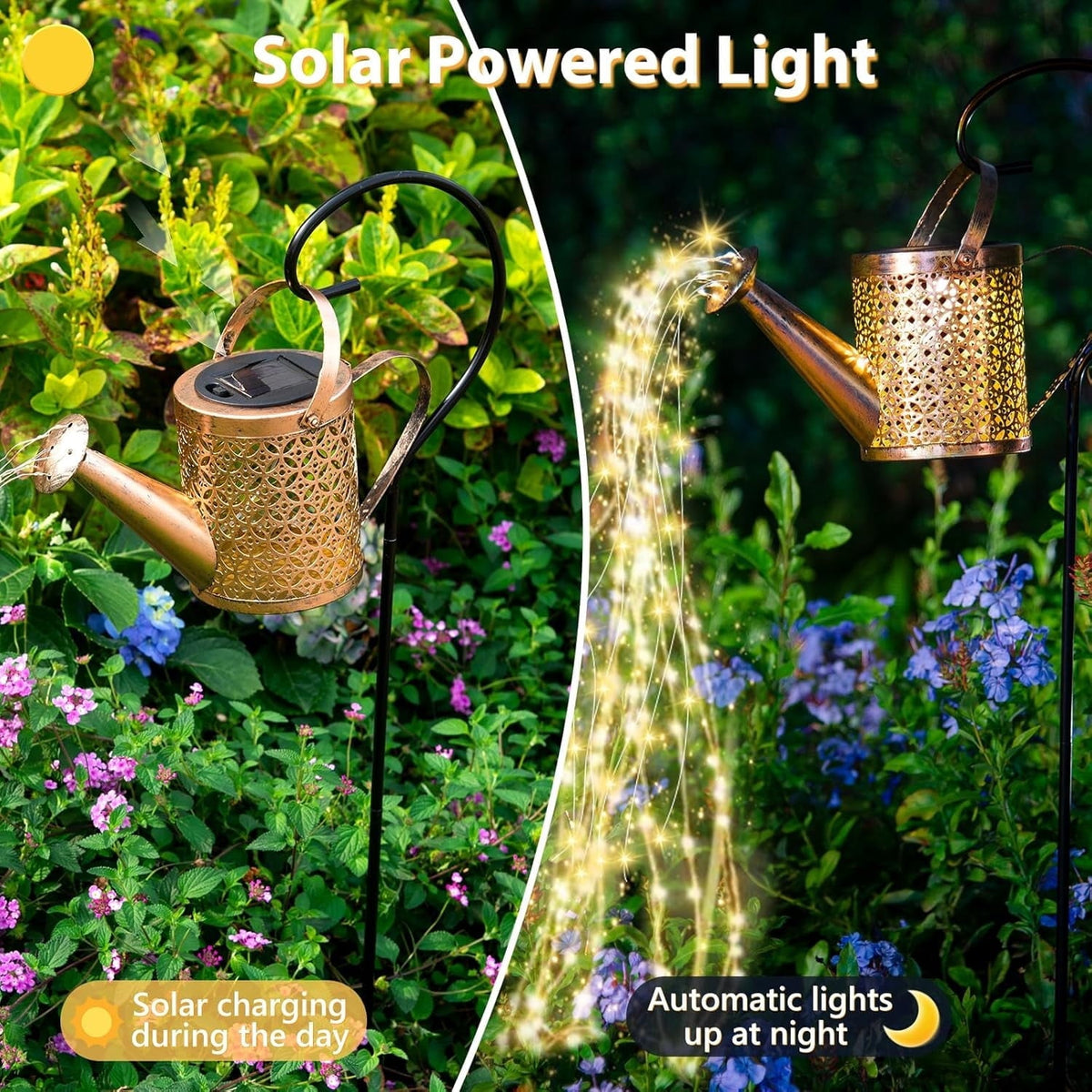 Solar Watering Can String Light with 60 LEDs, Warm White or Multicolor