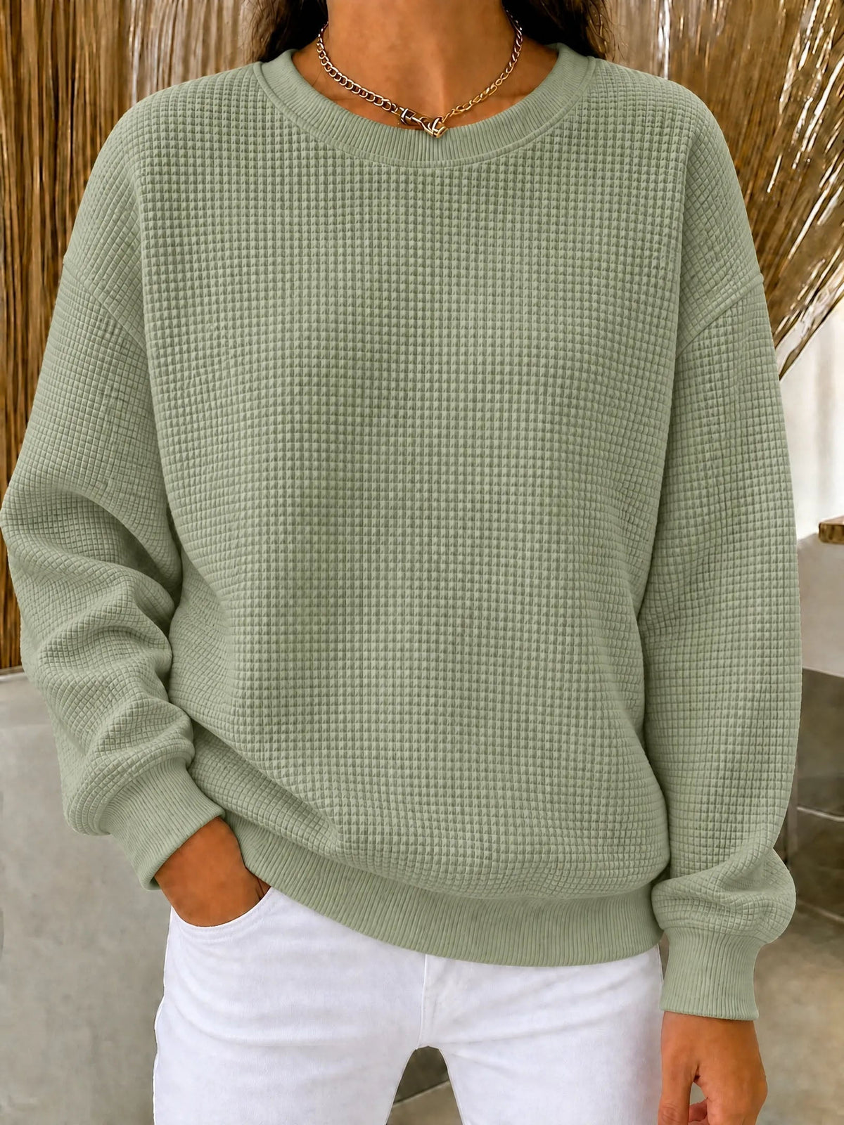 Women's Waffle Knit Crewneck Sweatshirt