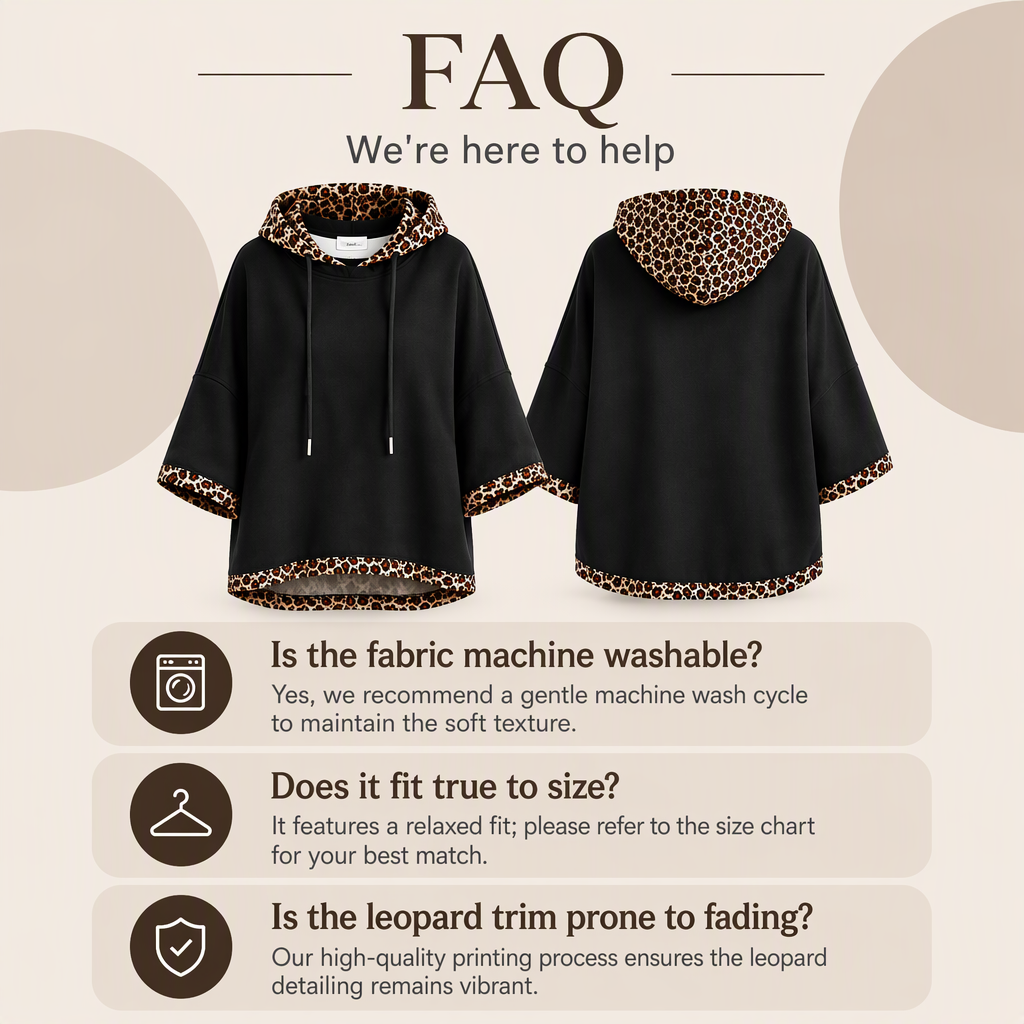 Leopard Detail, Easy Style | Women's Loose-Fit Drawstring Hoodie