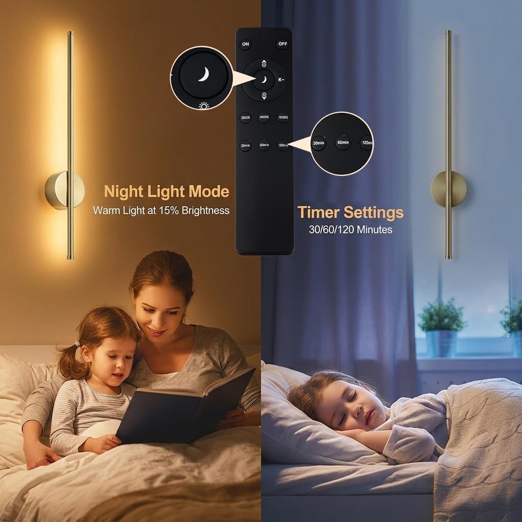 Gold Rechargeable Wall Lamp, 19.6 in – Dimmable LED Wall Sconce