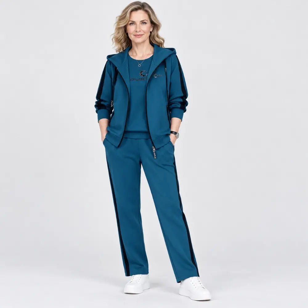 Women's 3-Piece Hooded Tracksuit Set for Autumn and Winter, Loose Fit, Plus Size