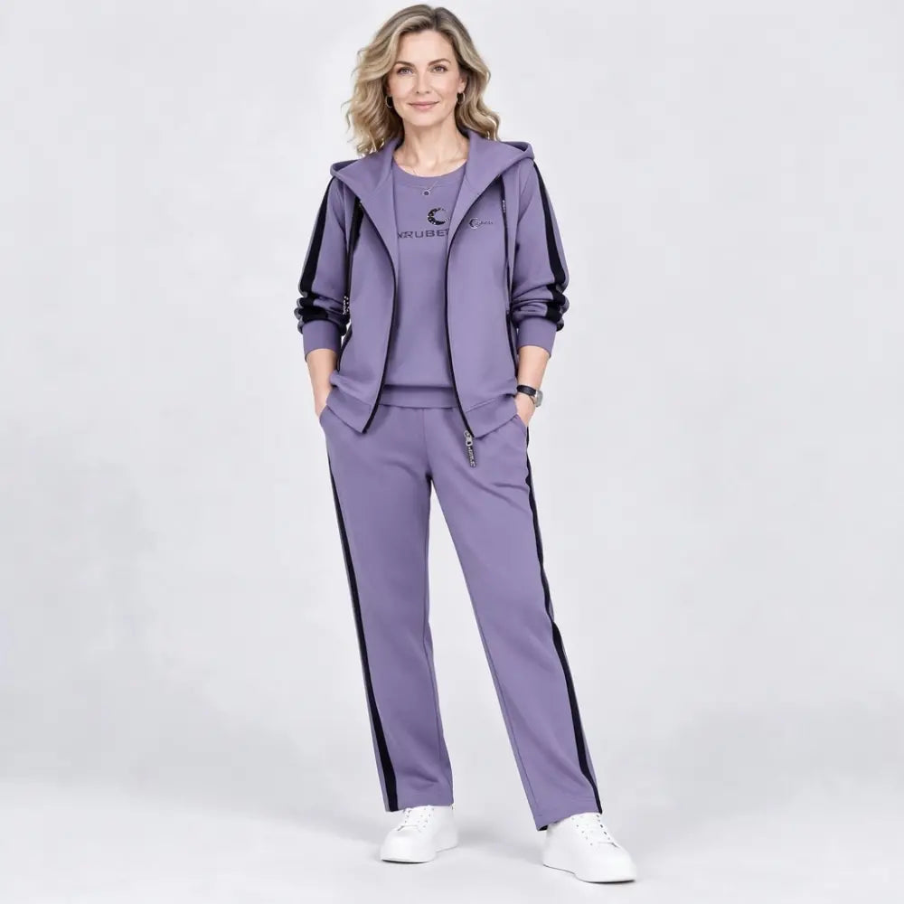 Women's 3-Piece Hooded Tracksuit Set for Autumn and Winter, Loose Fit, Plus Size