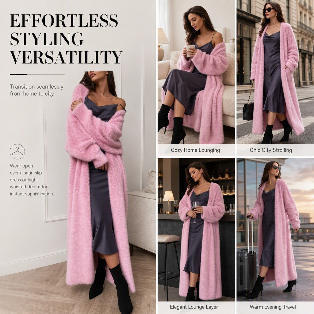 Women's Longline Faux Fur Cardigan