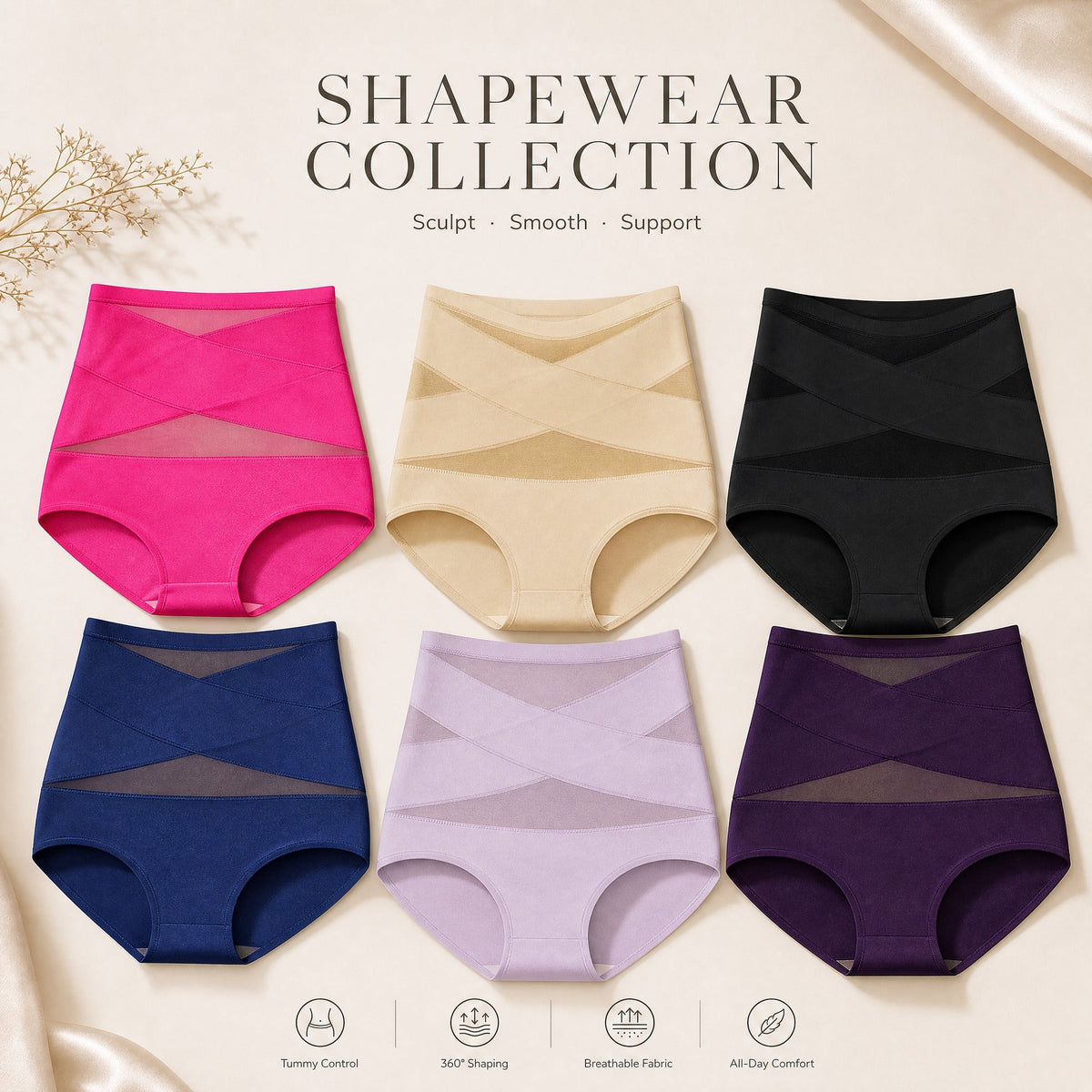 Plus-Size High-Waist Cross Tummy Control Panties