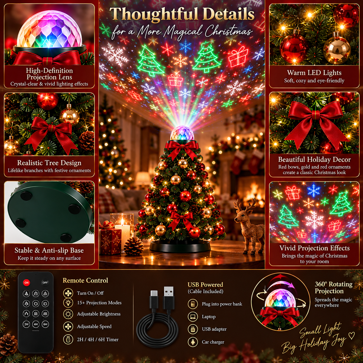 LED Christmas Lighting Projector with 15+ Motifs and Remote Control