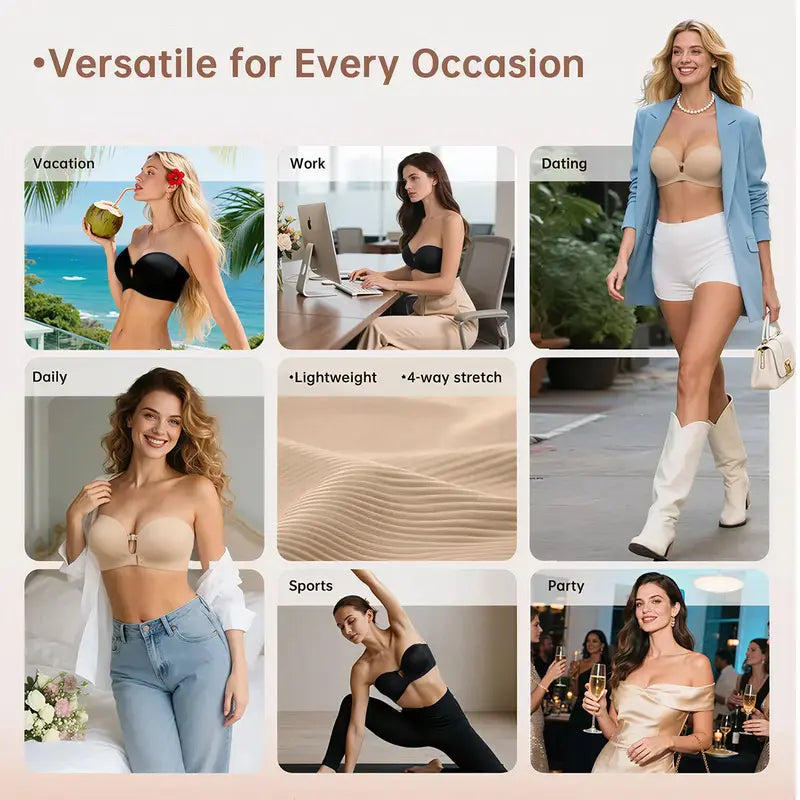 Seamless Front Closure Bra With Adjustable Straps
