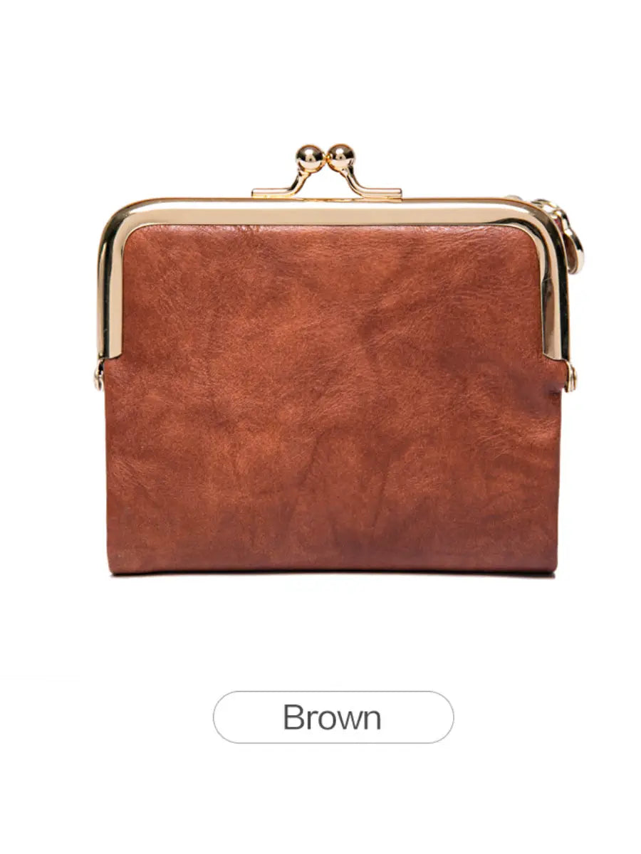 Compact Vintage-Style Bifold Wallet with Kiss-Lock Coin Pocket