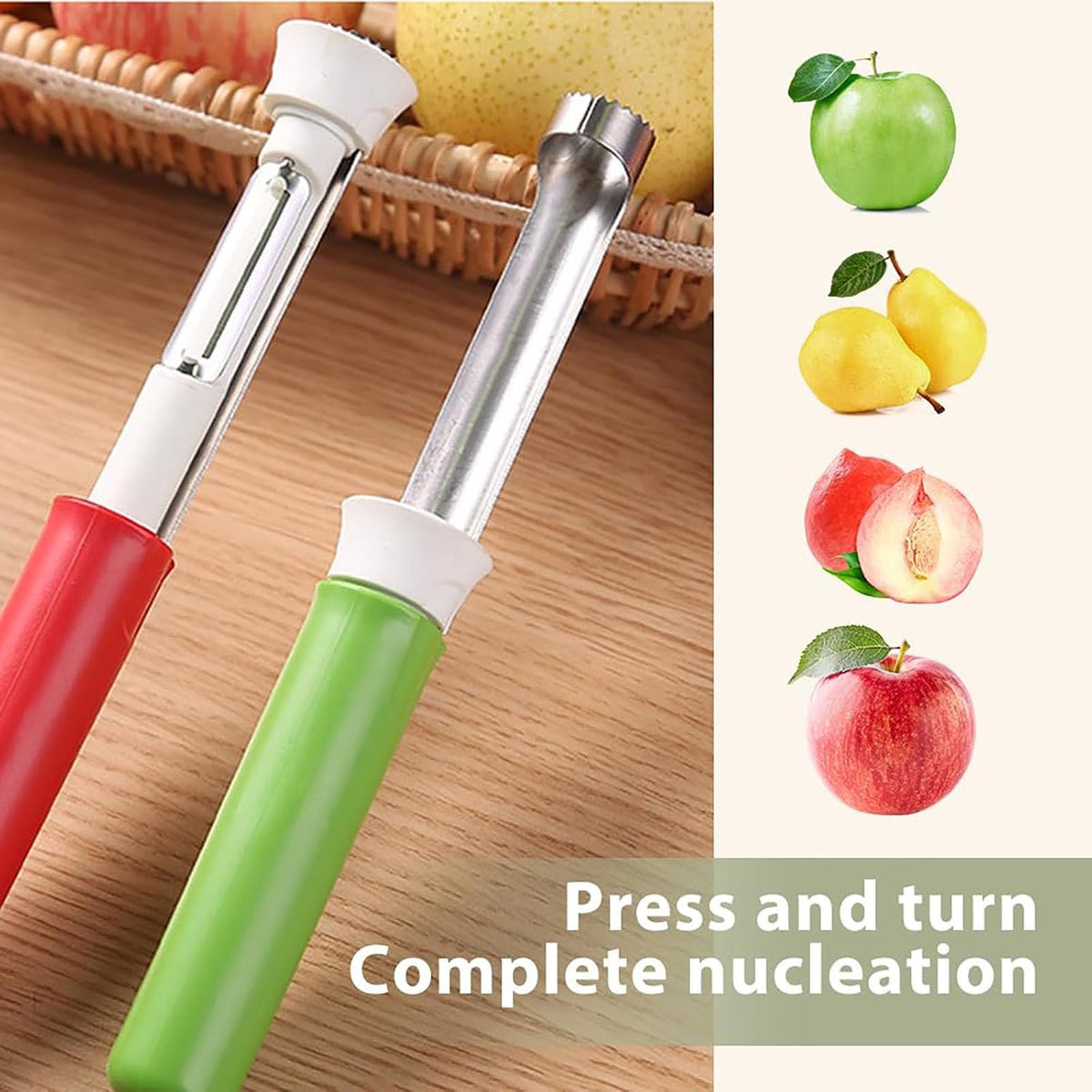 2 in 1 Apple Corer and Peeler, Apple Core Removal Tool, Stainless Steel Fruit Corer