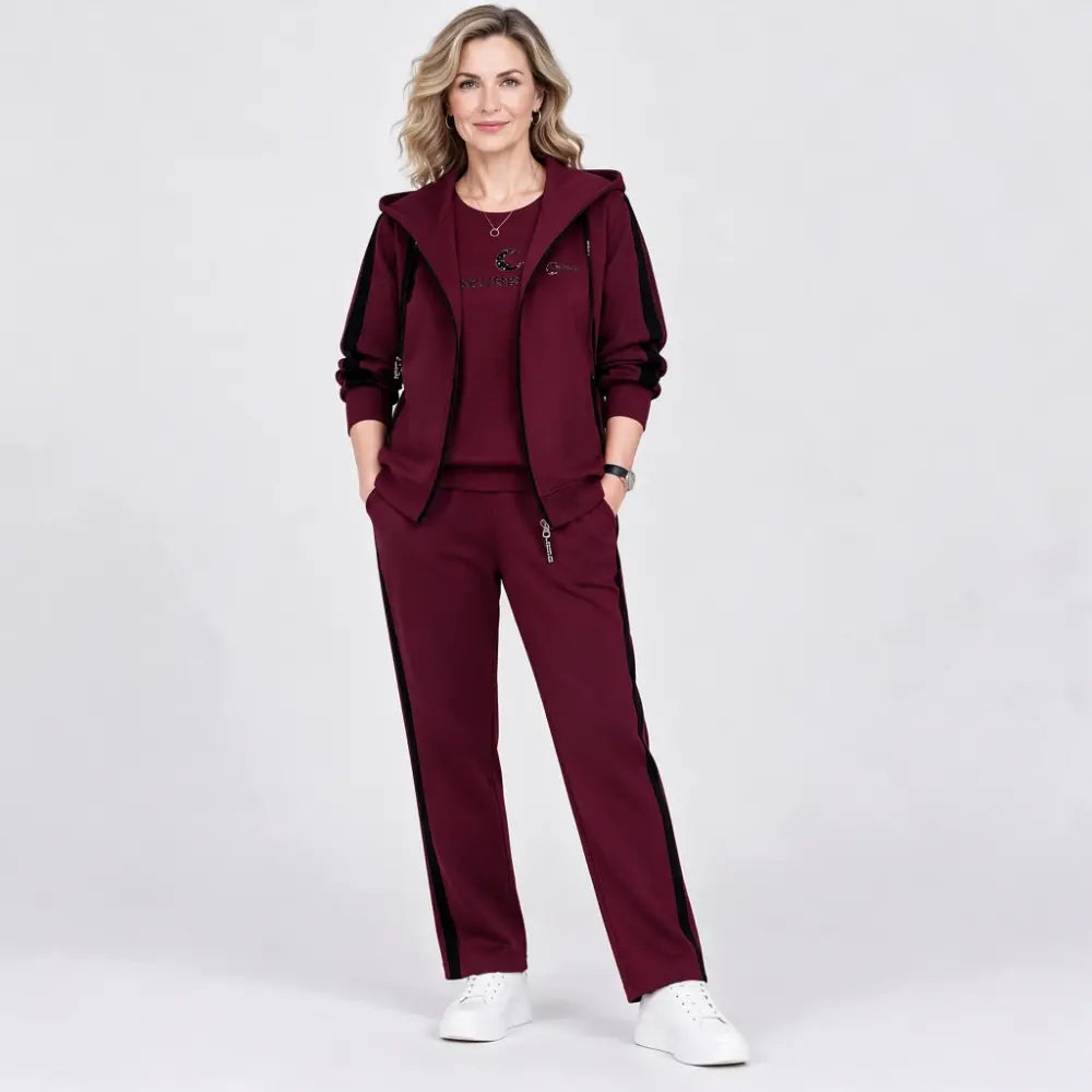 Women's 3-Piece Hooded Tracksuit Set for Autumn and Winter, Loose Fit, Plus Size