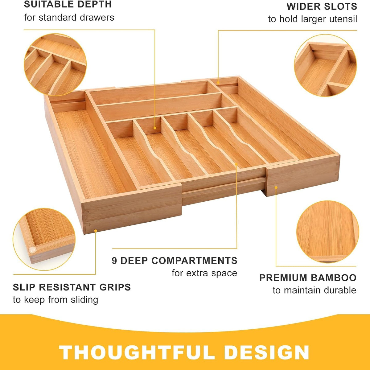 Expandable Bamboo Drawer Organizer