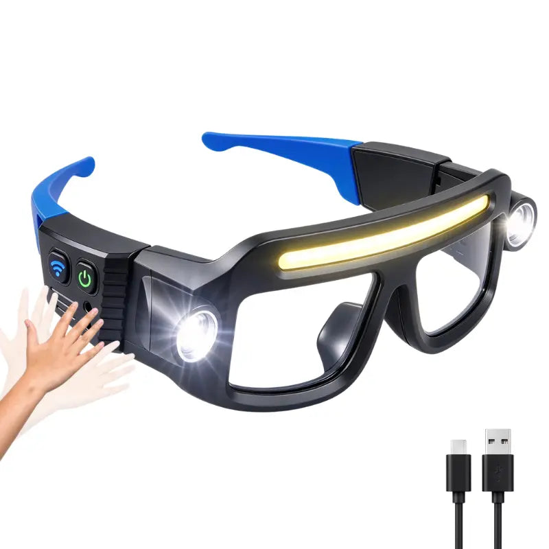Rechargeable LED Headlamp Glasses - Hand-Wave Sense, Type-C USB Charging