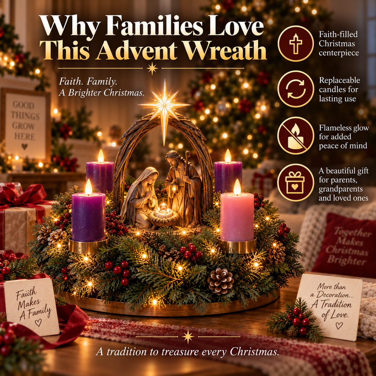 Lighted Nativity Advent Wreath – A Sacred 4-Week Christmas Tradition