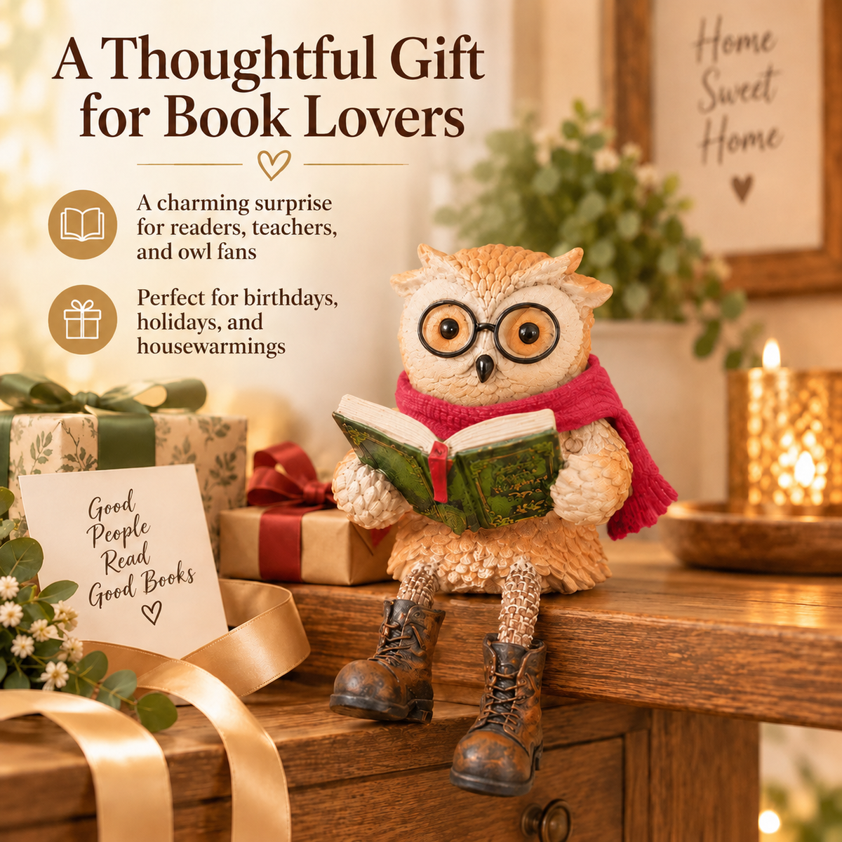 Cute Ornamental Figure of a Reading Owl