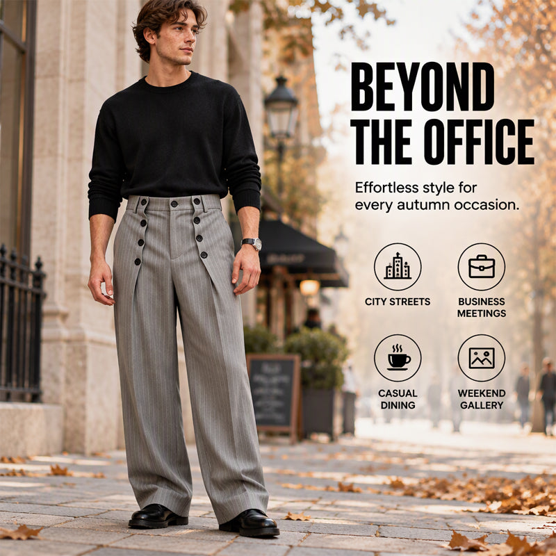 Tailored Waist, Effortless Drape | Men's Double-Breasted High-Waist Pants