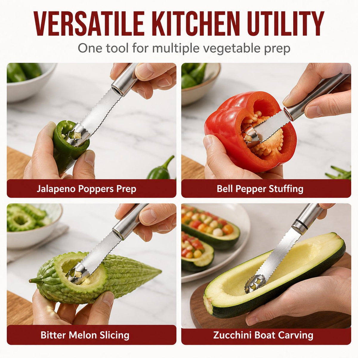 Stainless Steel Pepper Corer | Kitchen Vegetable Seed Remover Tool