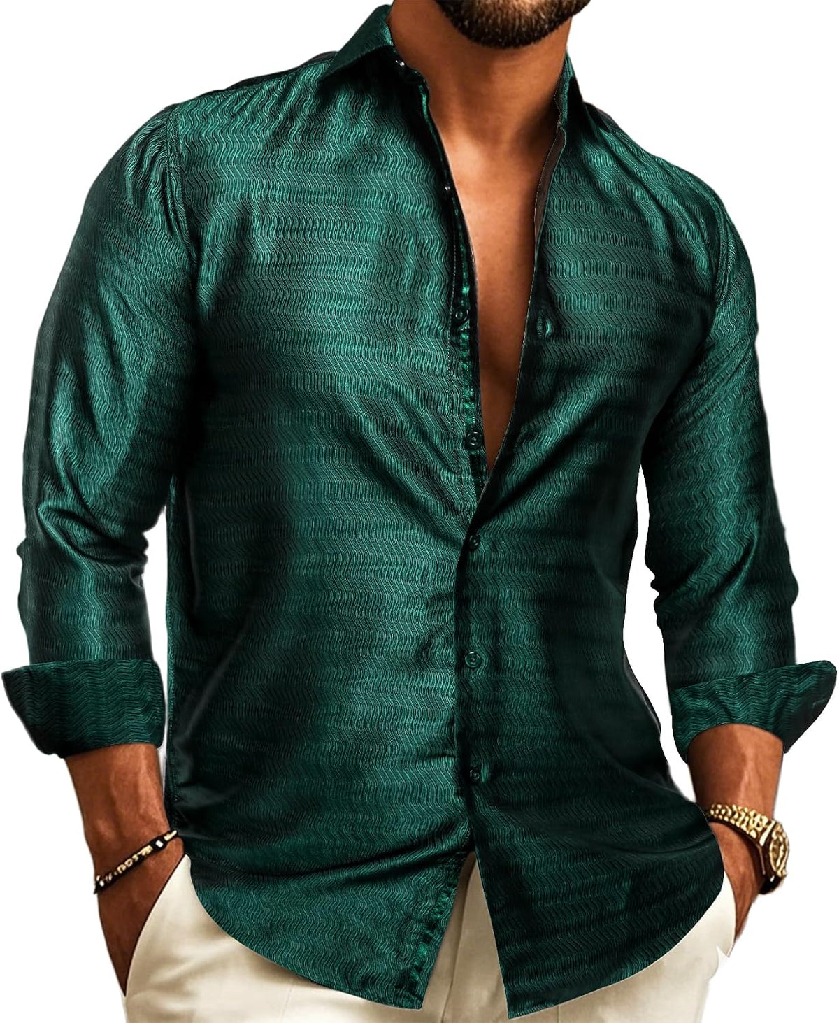 Men's Paisley Jacquard Shirt – Refined Long-Sleeve Style for Weddings and Evening Wear