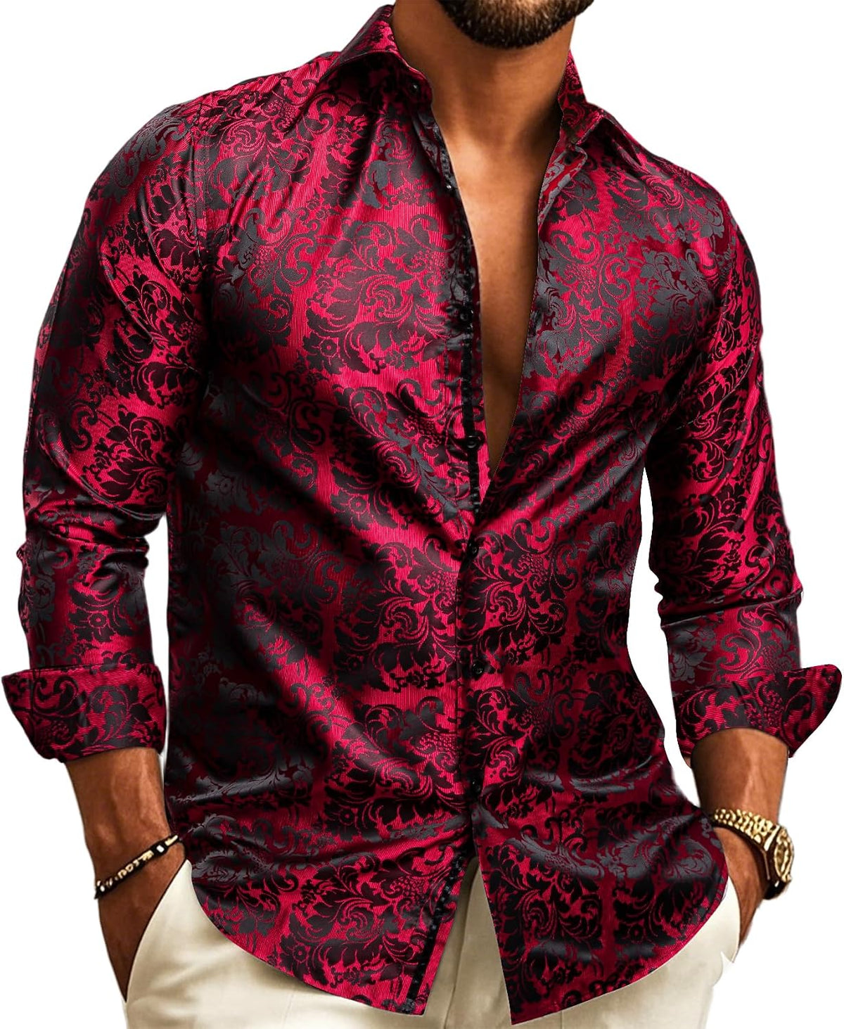 Men's Paisley Jacquard Shirt – Refined Long-Sleeve Style for Weddings and Evening Wear